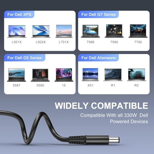 Image of 330W 16.92A 19.5V AC 7.4mm*5.0mm Laptop Charger for DELL Alienware M16 M17 R3 M18X R1 R4 X17 X51 Area-51m G15 G16 5530 7630 7620 DA330PM190 LA330PM190 DA330PM111 LA330PM160 (De 330W 7.4 * 5.0mm)