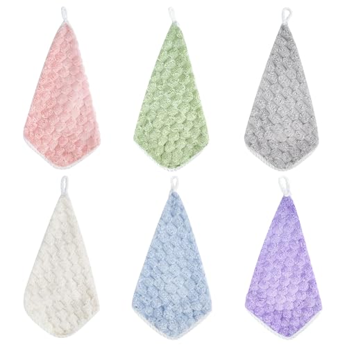 BOJVESH 6Pcs Hanging Hand Dry Towels, Square Microfiber Hand Towels with Hanging Loop