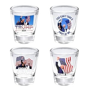 Trump Shot Glass 1.5oz-2024 Survived Assassination Shot at Election Rally -Never Surrender – Donald Trump Shot Glasses -Funny Donald Trump Gifts (4 pcs)
