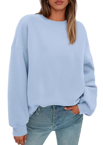 PRETTYGARDEN Sweatshirt for Women Oversized Crewneck Long Sleeve Pullover Fleece Top 2026 Fall Winter Fashion Outfits Clothes (Light Blue Large)