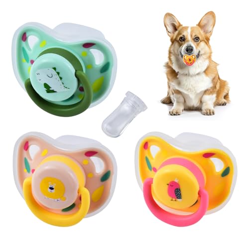 LALASTYLE 3 chupetes de silicona para mascotas, perros, gatos, cachorros, gatitos, juguetes para masticar, chupete para animales pequeños, accesorios de decoración (rosa, amarillo y verde)
