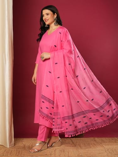 Image of GoSriKi Women's Rayon Blend Solid Straight Kurta with Pant & Dupatta