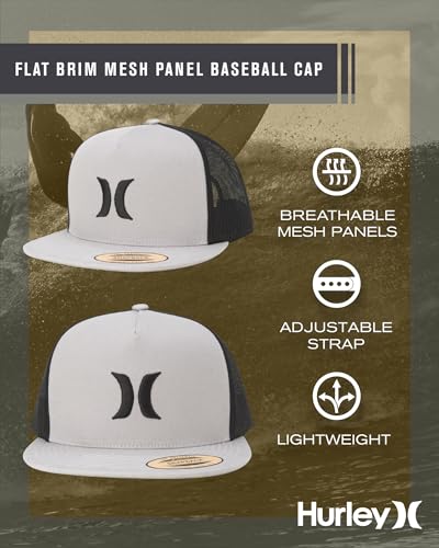 Image of Hurley Men's Caps - Flat Brim Mesh Panel Baseball Cap Trucker Hat - Snap Back Hats for Men