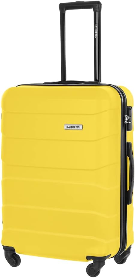 BARRENS Valise Moyenne Taille 66 cm Valises 60 L Trolley Rigide en ABS Grande Medium Mallette de Voyage à 4 Roues 66x46x26 cm (Jaune)