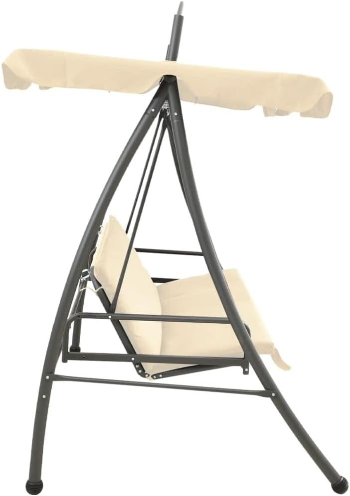 Porch Swing Chair, Outdoor Swing Patio, Bench Lounge, for Garden, Balcony, Living Room,Outdoor Convertible Swing Bench with Canopy Sand White