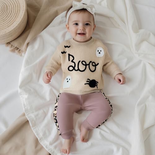 Infant Toddler Baby Boy Girl Halloween Outfit Boo Ghost Embroidery Long Sleeve Knit Pullover Sweater Fall Clothes2