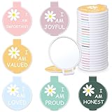 Geetery 24 Pcs Affirmation Compact Mirror Bulk Inspirational Gifts Round Folding Boho Mini Pocket Flowers Motivational Positive Mirror for Women Growth Mindset Portable Small Makeup for Classroom