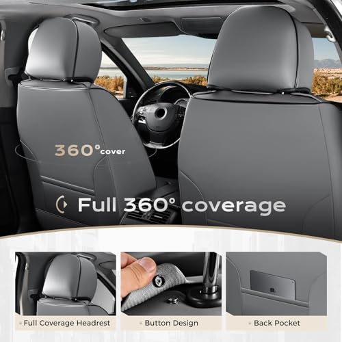 Image of Coverado Car Seat Covers Full Set, Seat Covers for Cars, Front Seat Covers and Back Seat Cover Waterproof Leather Automotive Seat Cover Universal Car Interior Protectors Cushion for Most Cars