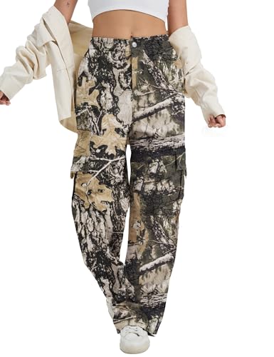Image of Cargo Pants for Women High Waist Wide Leg Stretchy Pull On Baggy Casual Pants with Pockets