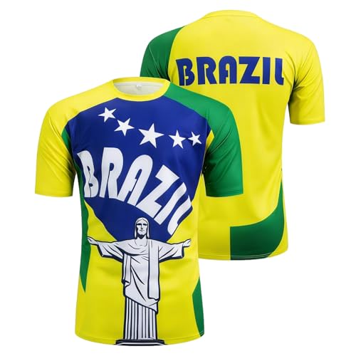 Berrycat Men's Brazil Fan Soccer Jersey - 2026 International Football Shirt, Redeemer Graphic Retro Streetwear Top