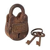 Artisan Owl Alcatraz Cast Iron Padlock with 2 Working Keys - Rustic Antique Finish Decorative Lock for Vintage Hardware Collections