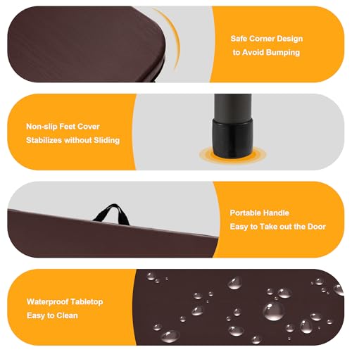 Image of Kasunpul 34 inch Folding Table, Portable Square Folding Card Table with Collapsible Legs & Carrying Handle, Plastic Tables for Camping,Picnic, Office, Party, Brown | Sturdy plastic card table, space saving after folded, lightweight for camping, picnic, party, gatherings & daily office use