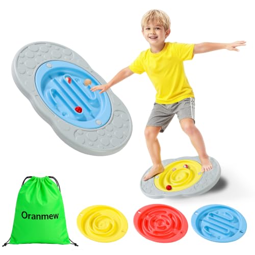 Oranmew 2-in-1 Kids Maze Balance Board 3 Swappable Labyrinths & 3 Challenge Balls Non-Slip Rubber Base Wobble Board for Core Training Skate Prep & ADHD Focus Ages 3-12