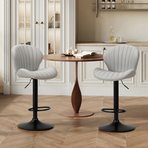 Image of MALOL Bar Stools Set of 2, Swivel Adjustable Height Leather Bar Chair,Grey