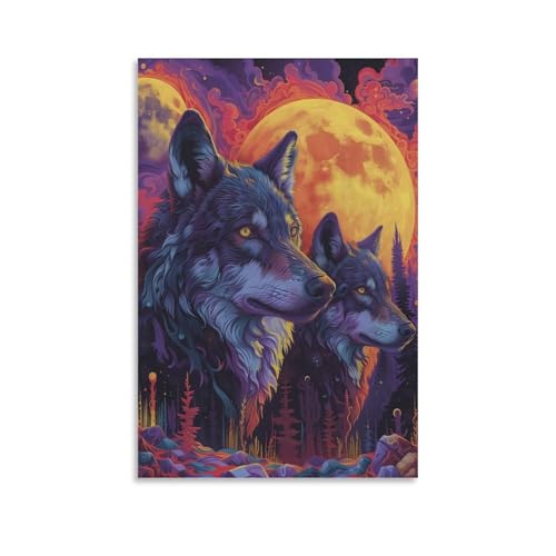 Cuadros de lobos a la luz de la luna para decorar el comedor y dormitorios modernos