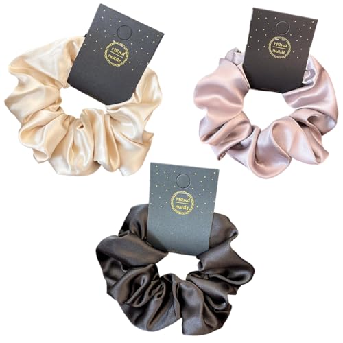 HAPZUR Set de 3 gomas para el pelo de satén francés, con elásticos suaves que no dañan la textura del cabello. Diseñadas exclusivamente para mujeres, son un regalo ideal para ellas.