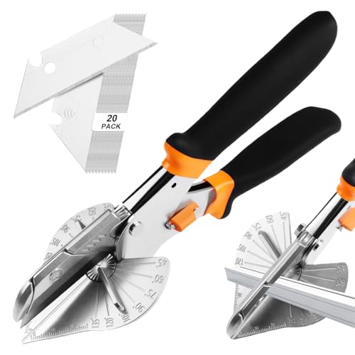 Qibivfo Ciseaux à Onglet avec 20 Lames de Rechange – Coupe Angle 45–135° Multifonction pour PVC, Caoutchouc, Bois et Moulures, Coupe Précise pour...