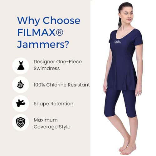 Image of Originals Swimming Costume for Women's One-Piece Beach Wear with Sleeve & Skirted 3 /4 Leggings Maximum Covered Swim Wear Dress (L - 7XL)