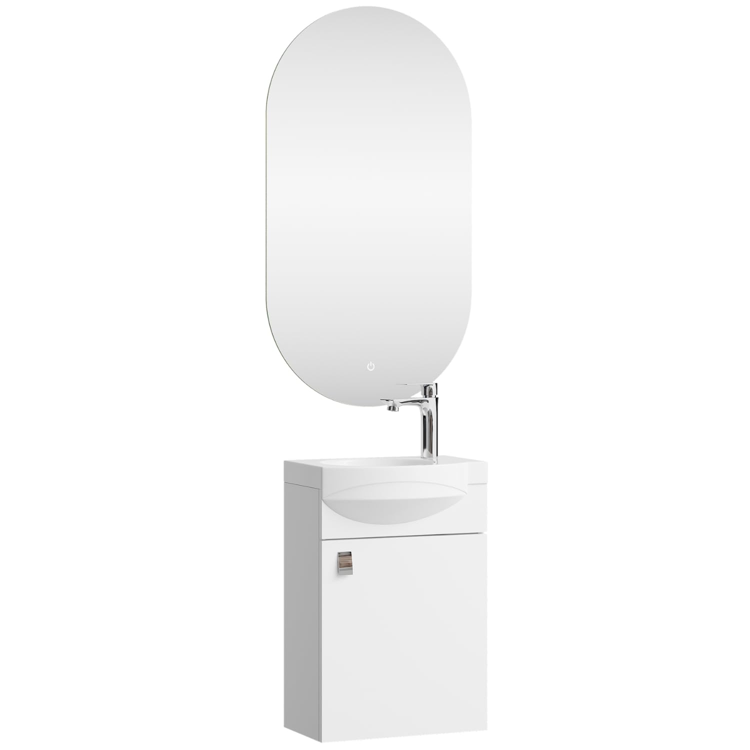 Planetmöbel Conjunto de Muebles de baño Lavabo con Mueble bajo 40 x 60 x 29 cm, Espejo con iluminación 50 x 90 cm para Cuarto de baño y WC de Invitados, Blanco