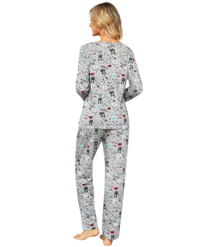 Image of ENJOYNIGHT Womens Pajama Set Cotton Pjs Long Sleeve Sleepwear with Pockets