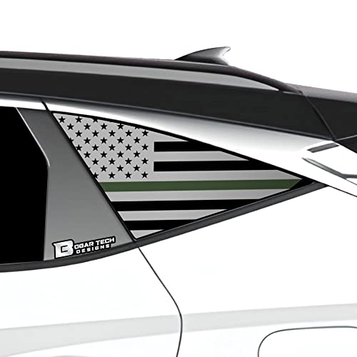 Image of BOGAR TECH DESIGNS Precut Quarter Window American Flag Vinyl Decal Sticker Compatible with Hyundai Tucson 2022-2025, Think Green Line