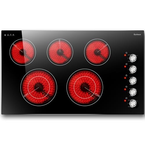 Image of Karinear 36 Inch Electric Cooktop, Knob Control Ceramic Stovetop, 220-240V