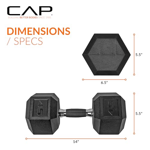 Image of CAP Rubber Coated Dumbbell Weights, Free Weights for Home Gym Strength Training, Anti-Roll Hex Dumbbells with Black, Chrome & Comfort Grip Handles, Singles