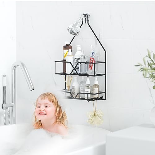 TreeLen Shower Organizer Hanging Shower Caddy over Shower Head Black Bathroom Shower Hanger for Shampoo Razor Soap