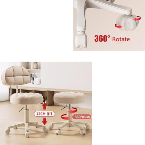 Round Rolling Stools with Backrest, Adjustable PU Leather Vanity Chair on Wheels, Ergonomic Office Chair, Comfort Seating for Home & Workspace