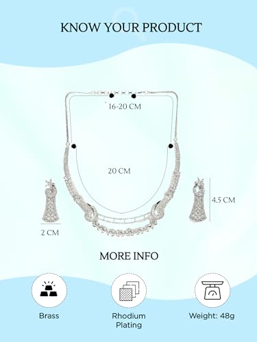 Image of Yellow Chimes Jewellery Set for Women and Girls American Diamond Jewellery Set | Rosegold Rhodium Plated AD Necklace Set for Women | Birthday Gift for Girls & Women