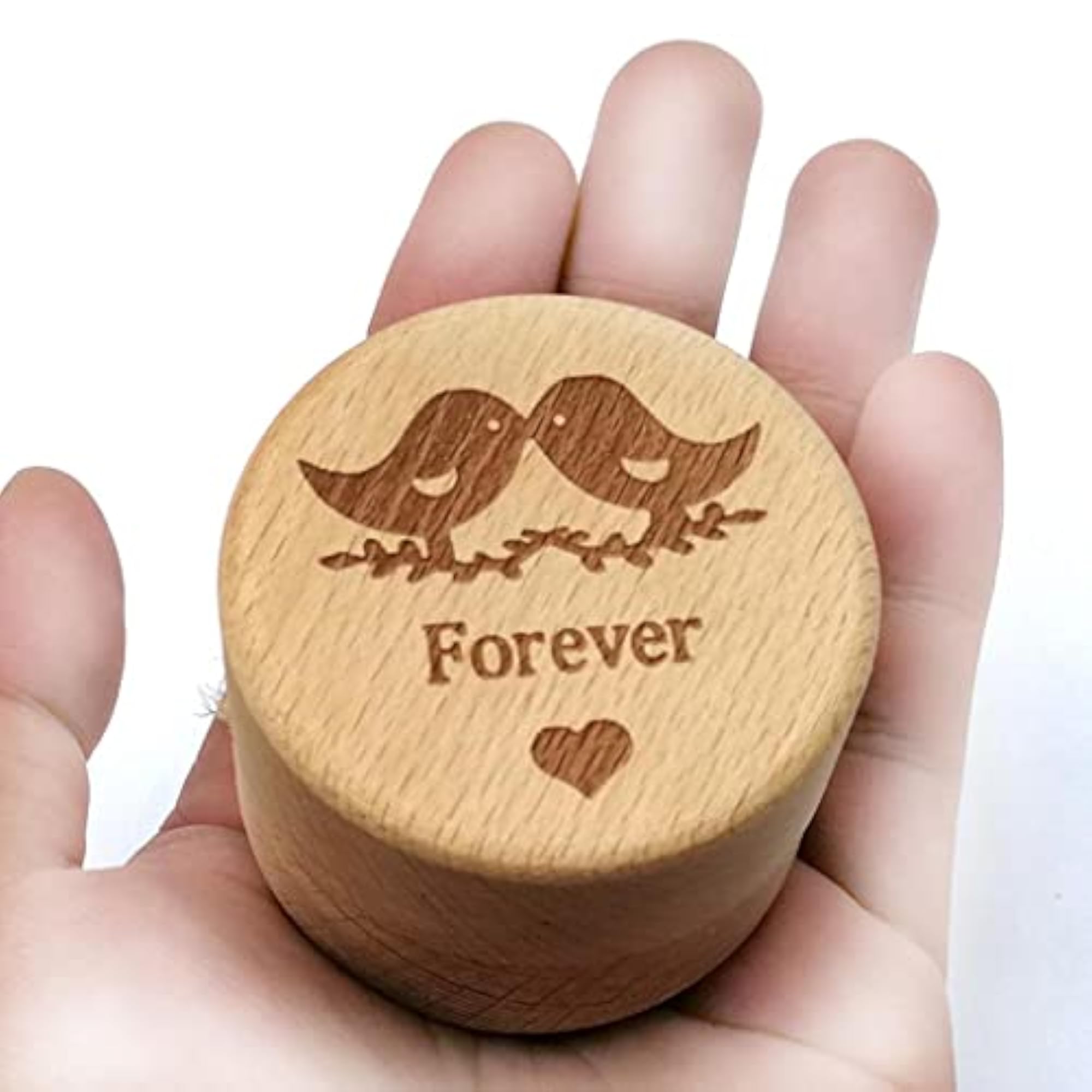 Wedding Wooden Ring Box with Couple Birds Design