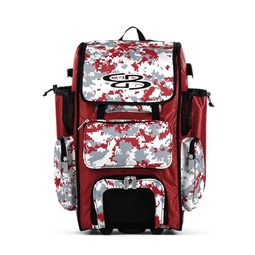 Boombah Rolling Superpack Hybrid Digital Camo Bat Pack Red/Gray - Wheeled & Backpack Version