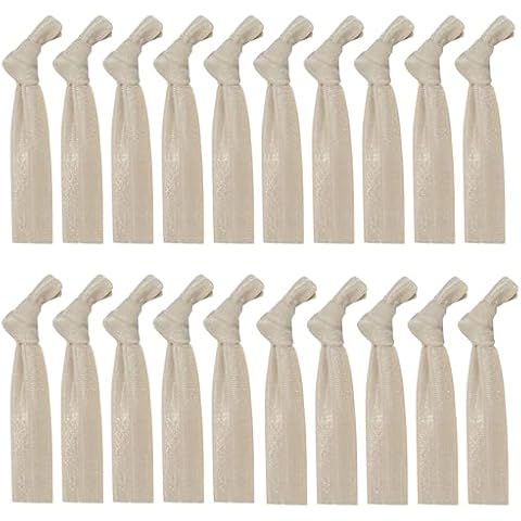 Cyndibands Ribbon Hair Ties - Champagne - 25 Pack - No Damage Elastic Ribbon Less Crease Ponytail Holders Cover