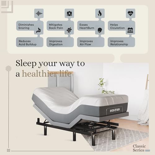 Image of Sven & Son Classic Adjustable Bed Base, Head and Foot Lift, Massage, Under-Bed Lights, USB, Gel Memory, Zero Gravity Smart Frame - Twin XL + 10 inch Memory Foam Matt (Firm)