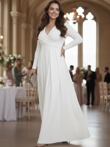 Image of KOH KOH Womens Long Sleeve V-Neck Flowy Modest Elegant Evening Maxi Dress
