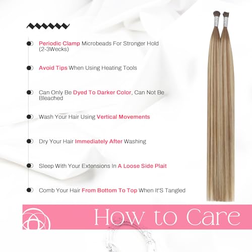 Image of Moresoo Itip Human Hair Extensions, Sun-Kissed Blonde Light Brown, 14 Inch | 40g 50 strands, stick-tip design for micro ring installation, itip human hair extensions for weddings and styled looks