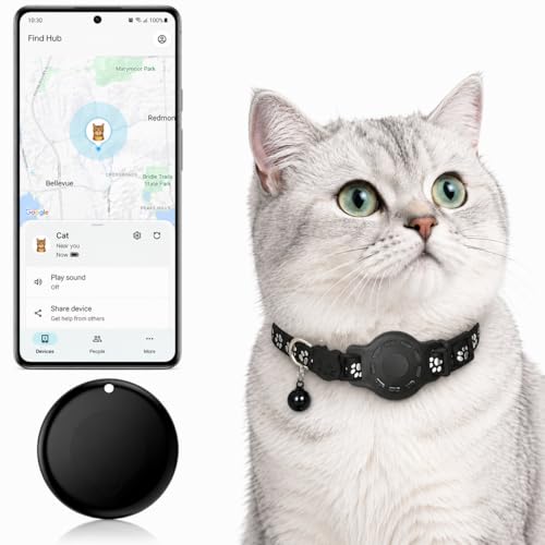 GPS Collar for Cats，Pet Tracker (Android Only) Smart tag,Waterproof Compatible with Google Find My,No Monthly Fee,Advanced Tracking Solution Smart Collar for Pet Safety Ideal Small Large Cats