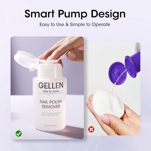 Gellen Nail Polish Remover, Non Acetone Nail Polish Remover for Quick Dry Nail Polishes, Gentle Polish Remover Pump, Ultra-Powerful Clear Fingernail Polish Remover, 6.09 Fl Oz