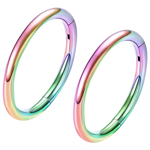 ONESING Titanium Nose Rings Hoops 2 Pcs 18G Hoop Nose Rings for women Hinged Nose Piercing Jewelry Hypoallergenic Cartilage Earrings Septum Rings Colorful 10mm