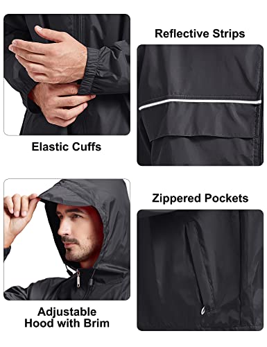 V Valanch Men's Golf Rain Jacket Outdoor Waterproof Windbreaker With Hood Lightweight Running Cycling Raincoat(Black,L） #TOP2