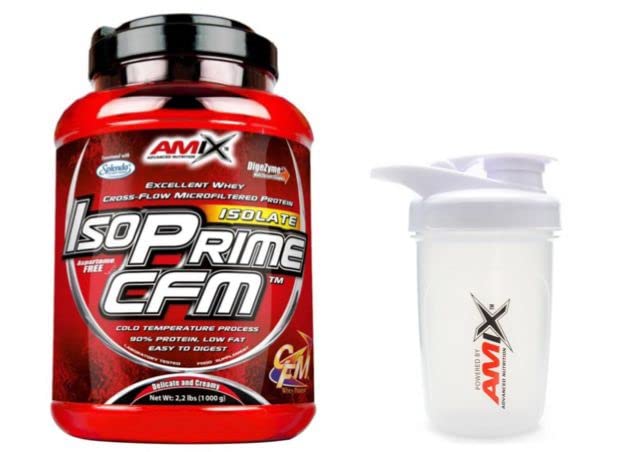 AMIX NUTRITION ISOPRIME CFM ISOLATE, Sabor Fresa, 1 Kilo, + Batidor AMIX Bodybuilder Blanco