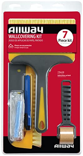 Image of ALLWAY VWK Vinyl Wallcovering Application Kit | Includes Soft Grip Paste Brush, Vinyl Smoother, Snap-Off Knife, Seam Roller, and Plumb Bob
