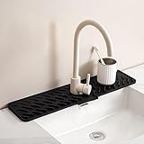 Silicone faucet splash-proof pad, multifunctional water-saving splash-proof cushion, universal faucet cover, suitable for kitchen and bathroom sink faucet (black, 24*5.5)
