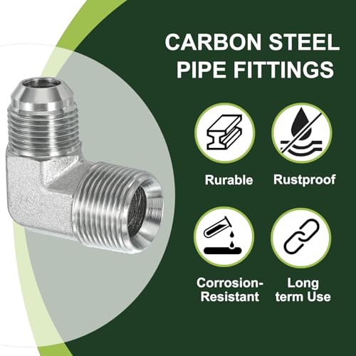 Image of PATIKIL 90 Degree Pipe Adapter, 7 /8 inch Male 37 Flare JIC x 3 /4 inch BSPT Male Connector Carbon Steel Elbow Fitting for Air Hydraulic Fluid Fuel Water Oil, Silver