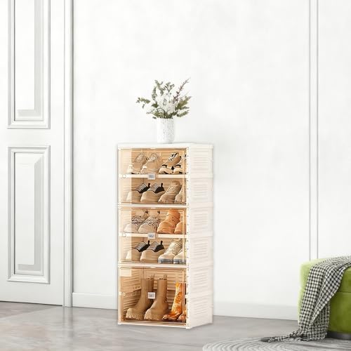 Xinzyxx シューズボックス クリア ケース 収納ボックス 折り畳み スリム 靴箱 靴収納 折り畳み 収納ボックス ラック 防塵カバー おしゃれ 透明 男女兼用 PPボード 工具不要 省スペース リビング 廊下(1列5段 - 10足)