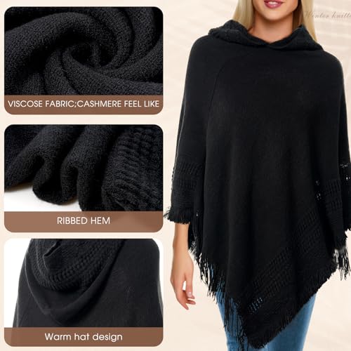 Women Hooded Cape Ponchos Sweater Solid Knit Versatile Lightweight Shawl Wrap Scarf Cape Poncho Accessories2