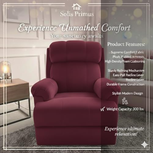 Image of Fabric Livo Recliner Sofa Chair Single Seater for Living Room, Office Manual Push Back Recliner Sofa Chair with Cushioned Armrest & Back Support (Maroon)