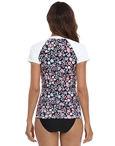 Lrd Women's Short Sleeve Rash Guard Shirts Upf 50 Quick Dry Active Swim Shirt Dark Ditsy Floral - L #TOP5