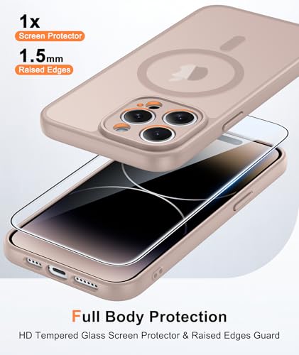 Image of FNTCASE for iPhone 14 Pro-Max Case: Translucent Gold Slim Cases Compatible with MagSafe, Full Camera Protection & Tempered Glass Protector, 14FT Military Grade Drop Tested, Matte Skin-Friendly Cover