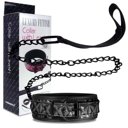Coleira Fetiche Luxury Na Cor Preta com corrente WITH LEASH